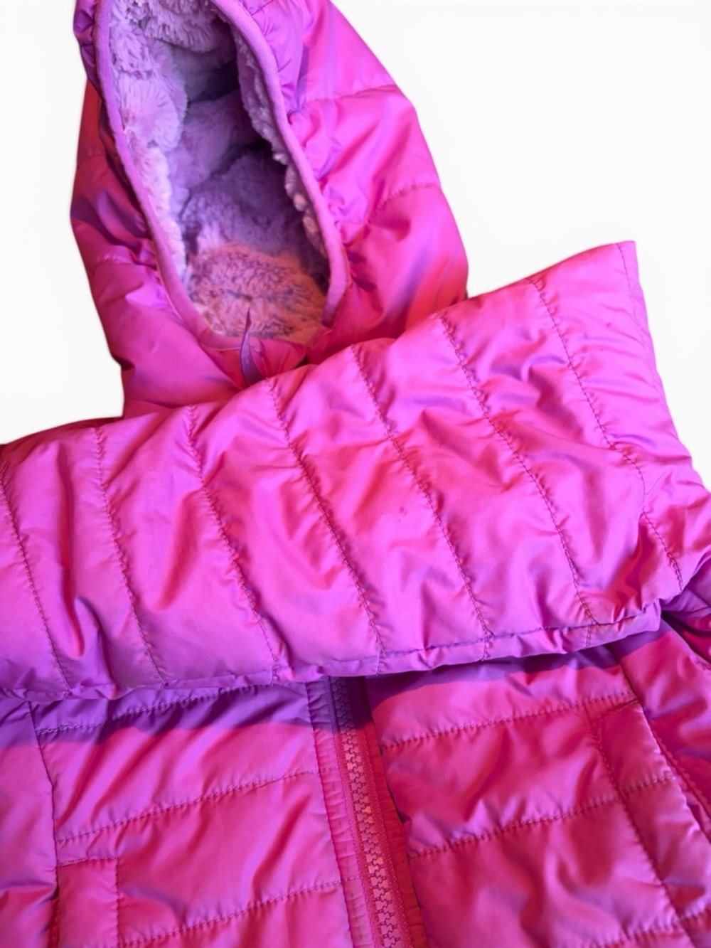 The North Face Toddler Girls Hot Pink Quilted Hooded Mossbud Reversible Jacket - Picture 9 of 10